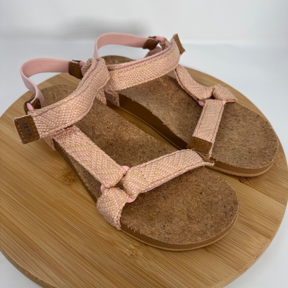 Reef Shoes - Reef Cushion Rem Pink Tan Woven Strappy Cork Footbed Sandals Womens 9 D-22 JHV
